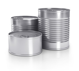 Three different unopened cans isolated on white