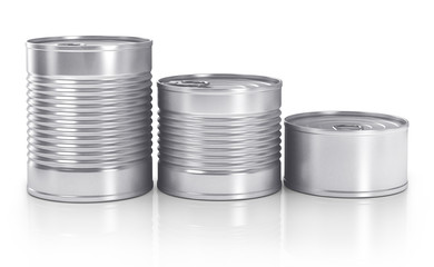 Three different unopened cans isolated on white