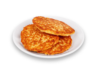 Fried potato pancakes on the white background