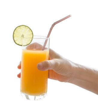 hand with orange juice