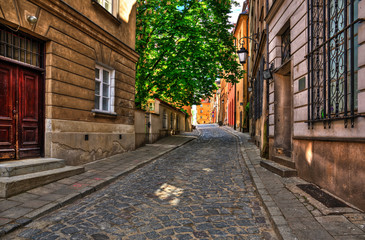 De straat van de oude stad in Warschau, Brzozowa-straat.