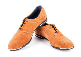 brown suede shoes on isolated white background