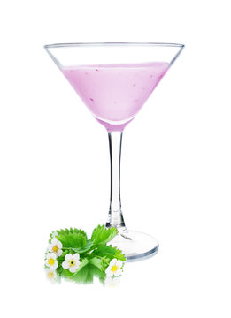 milk smoothie with flowers isolated on white