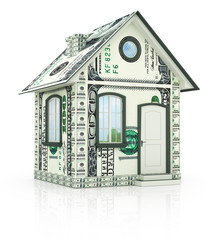 House Made of Cash Money Isolated on White Background