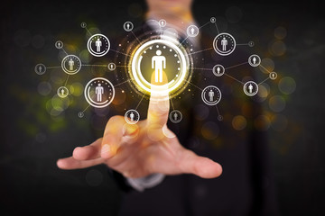Modern businessman touching future technology social network but