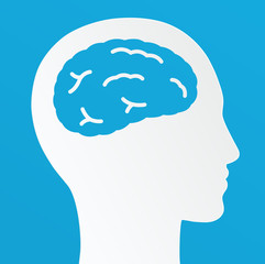 Thinking man, Creative brain Idea concept on a blue background.