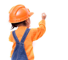 Asian Engineer baby girl writing something