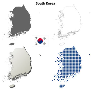 South Korea blank outline map set