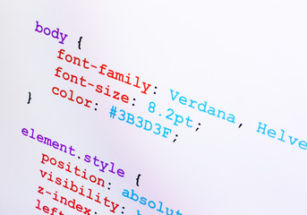 CSS source code closeup diagonal view