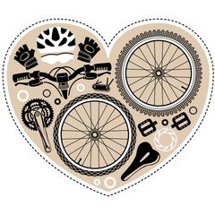 vintage bicycle parts in shape of heart