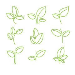 Fototapeta na wymiar Set of green leaves design elements