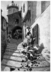 Stairs in the Kasbah - Arabian Street Scene - 19th century
