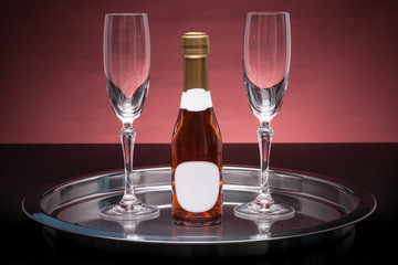 Champagne glasses on a tray