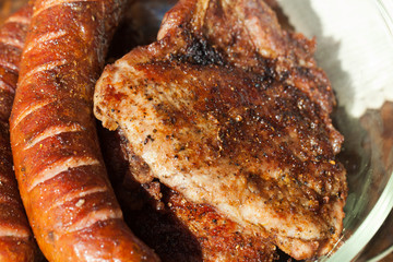 barbecue with delicious grilled meat on grill