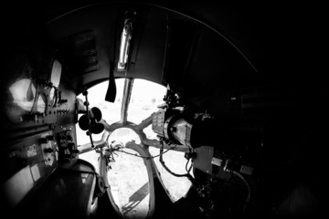 Interior of an old aircraft with control panel