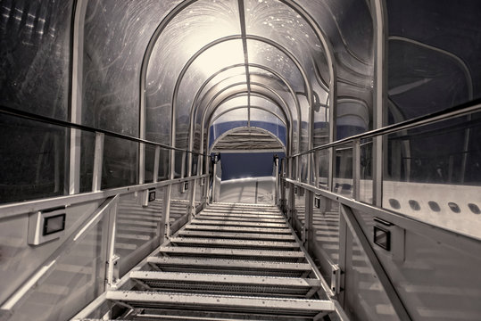 White gangway interior for an airplane