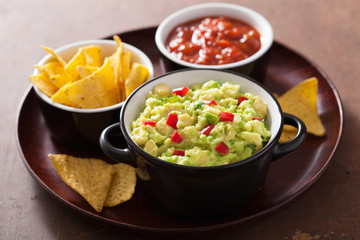 guacamole with avocado, lime, chili and tortilla chips