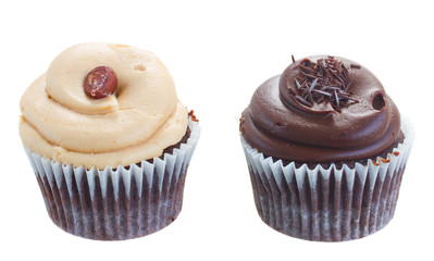 two cupcakes chocolate and nut
