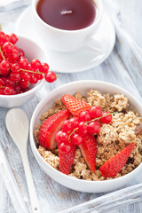 healthy breakfast with granola and strawberry