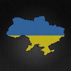Illustration with flag in map on carbon background - Ukraine