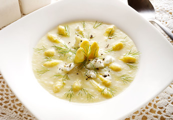 Asparagus cream soup with fresh dill and cheese