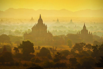 Sunrise over temples of Bagan in Myanmar