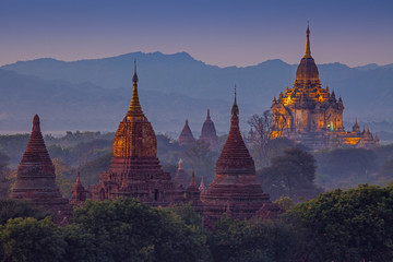 ancient temple in Bagan after sunset , Myanmar - obrazy, fototapety, plakaty