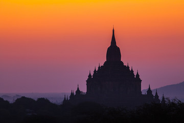 Before sunrise over temples of Bagan in Myanmar