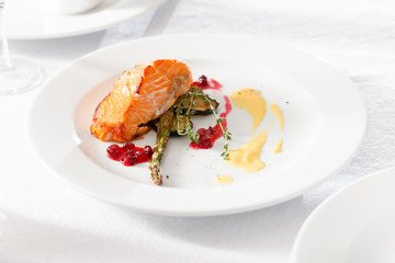 salmon steak with vegetables