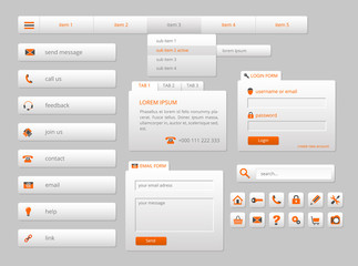 modern gray web ui elements with orange icons