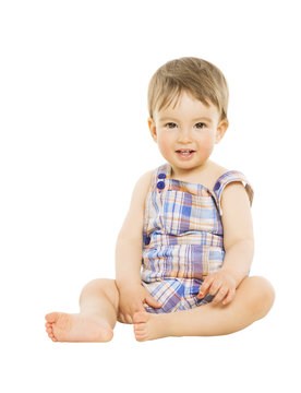 Little boy baby happy smiling, kid sitting isolated white