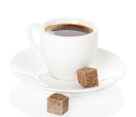 cup of coffee over white background