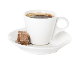 cup of coffee over white background