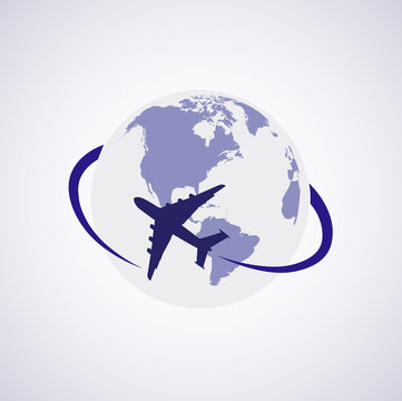 plane on the background of the planet symbol travel