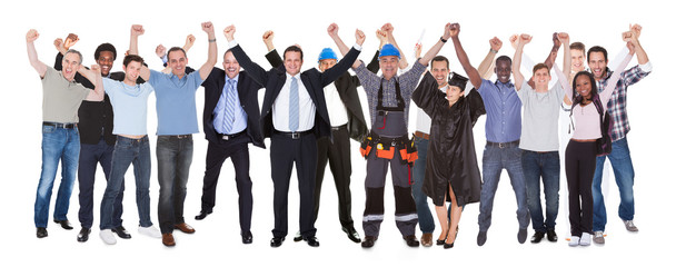 Obraz premium Excited People With Different Occupations Celebrating Success