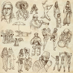 Fototapeta na wymiar People around the World - XI (hand drawn on old paper)