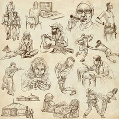 Fototapeta na wymiar People around the World - XII (hand drawn on old paper)