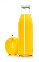 bottle of apple juice with apple