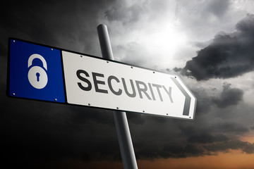 Obraz premium Security direction. Blue traffic sign.