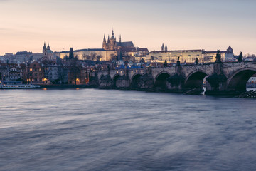 Charles Bridge and Castle in Prague at Dusk