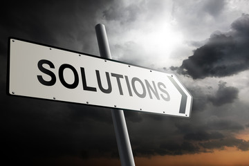 Solutions direction. Traffic sign.