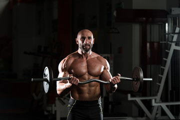 Fototapeta na wymiar Healthy Man Working Out Biceps In A Health Club