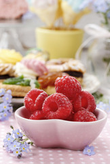 Kids party: bowl of fresh raspberries