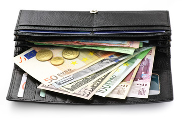 Various currencies in purse