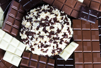 still life of chocolate with chocolate cake