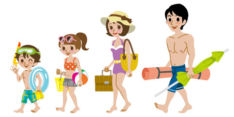 Family wearing Swimwear, Isolated