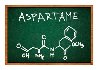 Aspartame chemical formula on school chalkboard