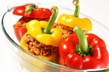 Red and yellow stuffed paprikas
