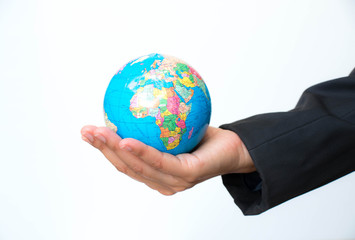 Business women holding globe