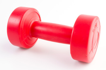 Red dumbells weight isolated on white background